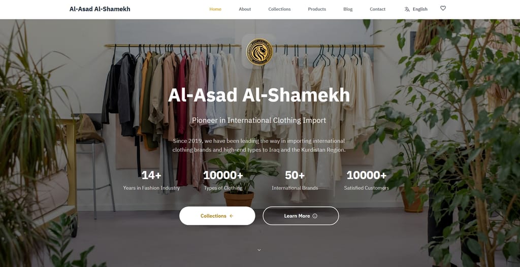 Alasad Alshamekh - Clothing Importer Alasad Alshamekh - Clothing Importer - Website for a leading clothing importer in Iraq and Kurdistan, showcasing quality materials and industry expertise since 2019.
